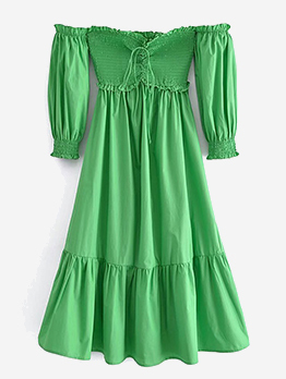 Trendy Spring Solid Ruffles Of The Shoulder Dress