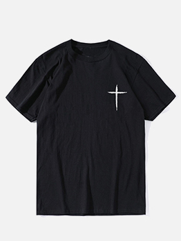 Simple Pattern Printed Black Short Sleeve Men T-Shirt