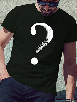 Simple Symbol Pattern Printed Black Men T-Shirt