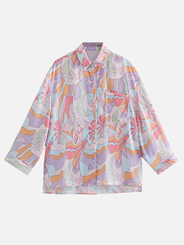 Trendy Spring Printed Long Sleeve Shirt Blouse