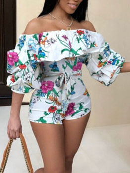 Fashion Printed Boat Neck Short Sleeve Rompers