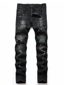 Personalized Splash-Ink Denim Trousers For Men