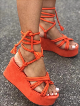 Women Lace Up Hollow Out Wedges For Women