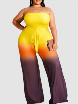 Gradient Color Strapless Backless Plus Size Jumpsuit