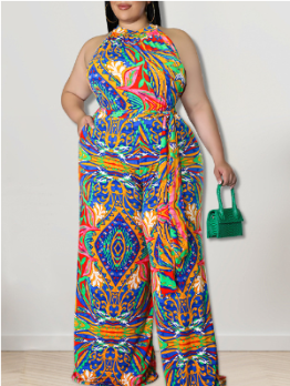 Printed Sleeveless Plus Size Jumpsuits For Women