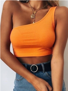 Inclined One-shoulder Cropped Tank Top