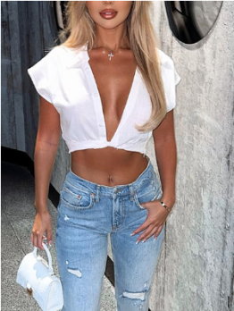 Chic White Button Up Cropped Top Blouse