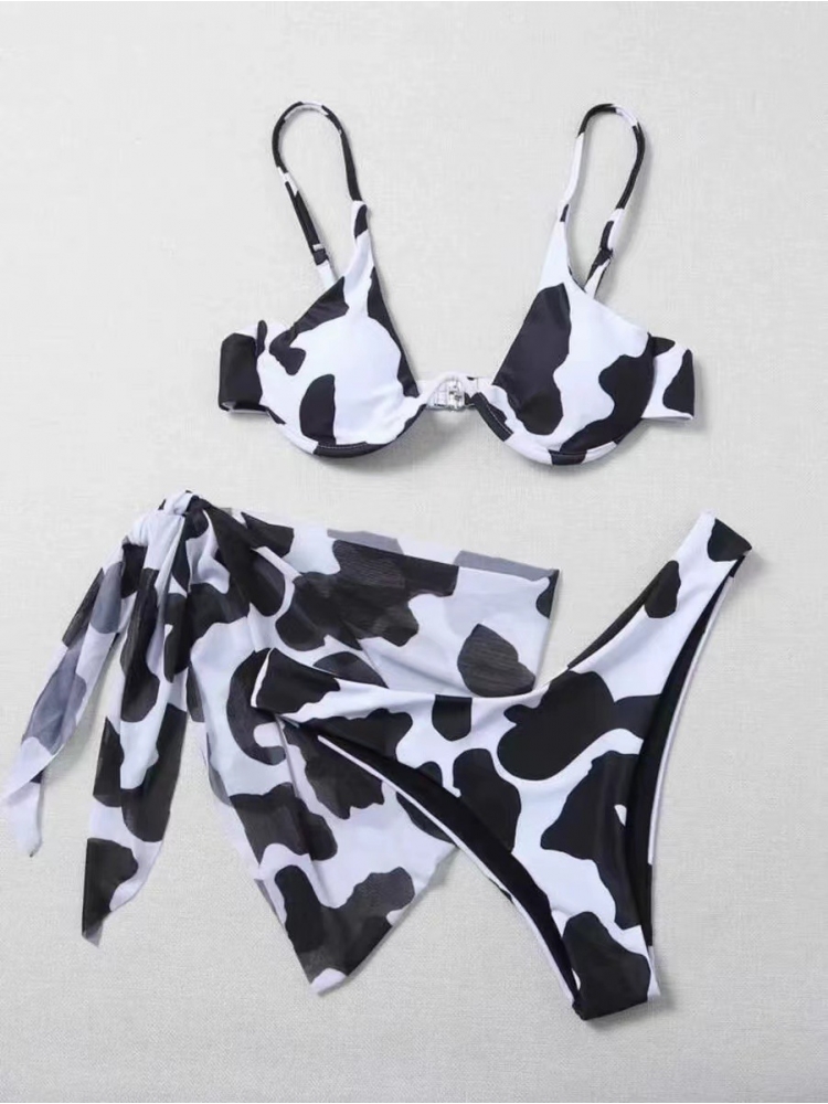 Wholesale Sexy Cow Pattern Three-Piece Bikini Swimsuit BKT0409107 ...