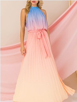  Gradient Color Evening Backless Maxi Dress
