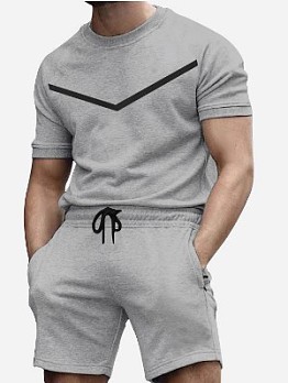  Casual Sports Crew Neck Short Sleeve 2 Piece Short Suit For Men