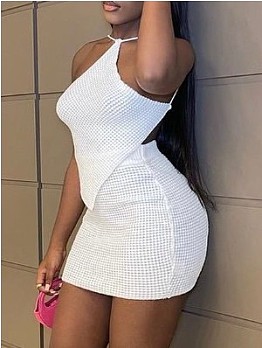  Sexy Halter Backless Pure Color Top And Skirt Sets