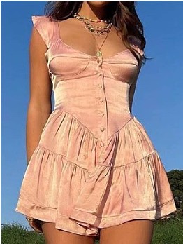  Summer Solid Pleated Sleeveless Mini Dress