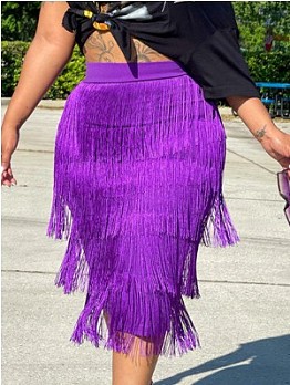  Fashion Casual Purple Tassels Skirt For Women
