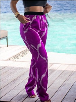Trendy Purple Printed High Waist Long Pants For Women