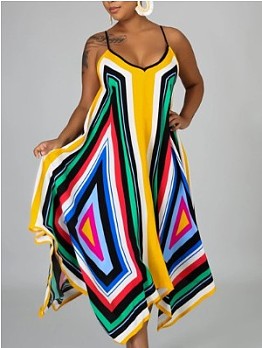 Casual Loose Geometric Pattern Sleeveless Dress For Women