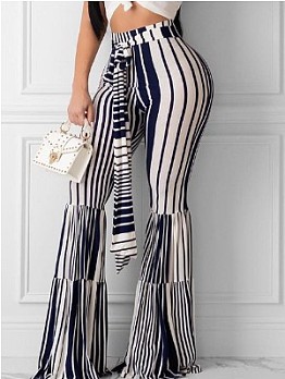  Women's Fashion Blue And White Stripe Bootcut Pants