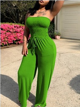 Casual Pure Color Strapless Jumpsuit For Women