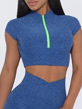 Sprty Style Solid Color Zipper Yoga Top 