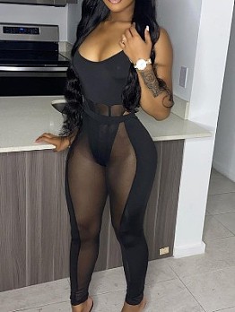 Sexy Black Sleeveless Solid 2 Piece Trouser Sets