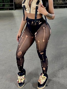 Sexy Transparent Ripped Black Leggings For Women
