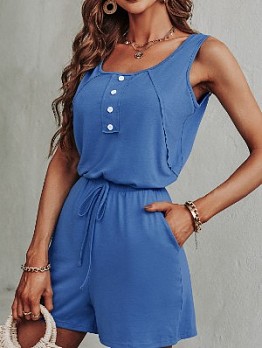Casual Sports Pure Color Sleeveless Rompers
