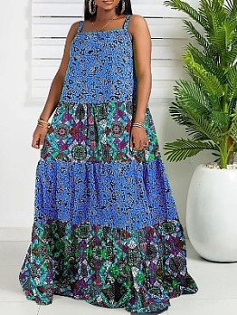 Casual Floral Patchwork Sleeveless Dress