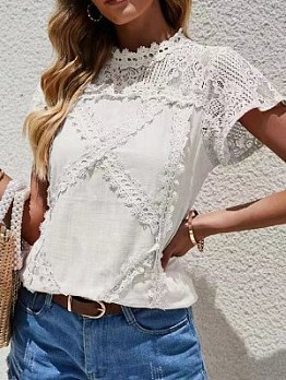  Summer Pure Color Lace Women's Shirt Top