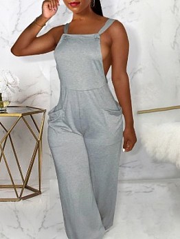  Sexy Backless Pure Color Jumpsuit