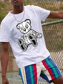  Summer Crew Neck Black Bear Printing Men's Casual T-Shirt