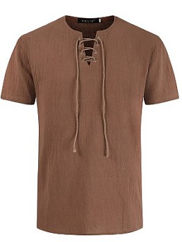  Men's Casual V-Neck Lace Up Top