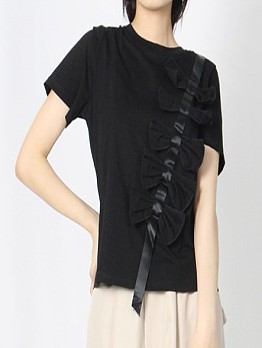  Solid Round Neck Short Sleeve Top