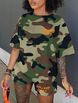  Women's Casual Camouflage Two-Piece Shorts Sets