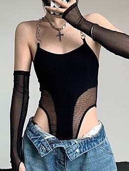 Sexy Black Patchwork Sleeveless Bodysuit With Arm Sleeve