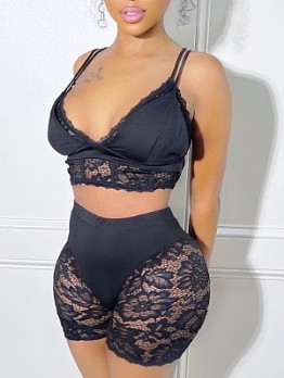  Sexy Lace Patchwork 2 Piece Shorts Sets