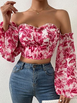 Sexy Off Shoulder Printing Puff Sleeve Top