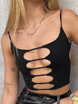 Sexy Hollow Out Black Spaghetti Straps  Tops