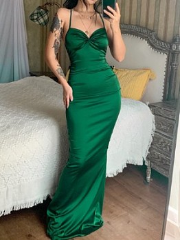 Sexy Green Spaghetti Straps Backless Maxi Dress