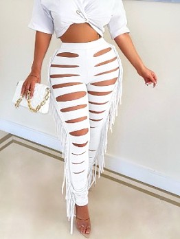 Sexy Cut Out Tassel Black Pencil Long Trousers