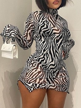  Sexy Ripple Printing Slim Women's Long Sleeve Dress