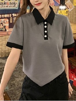 Contrast Color Triangle Hem Polo Shirts For Ladies