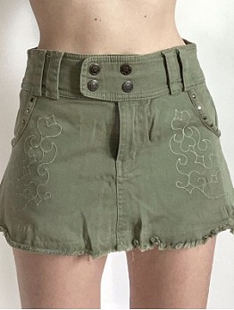 Y2K Style Embroidery  Short Denim Skirts