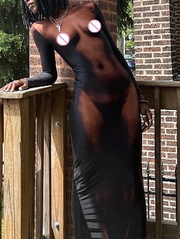 Chic Sexy Body Print Long Sleeve Maxi Dress