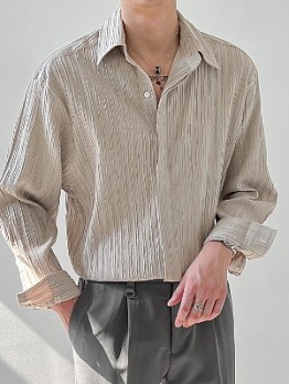  Textured Pure Color Casual Men's Long Sleeve Shirt