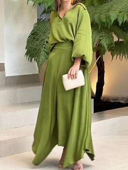  Summer Pure Color Top And Long Skirt Suits