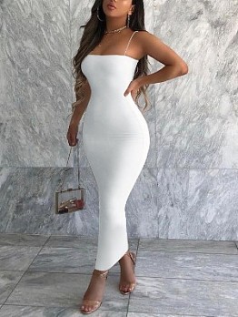  Pure Color Square Collar Backless Women's Sleeveless Dress