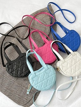 Sweet PU Pure Color Heart-shaped Handbags Shoulder Bags