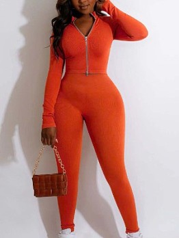  Women's Solid Color Zipper Two-Piece Trouser Sets
