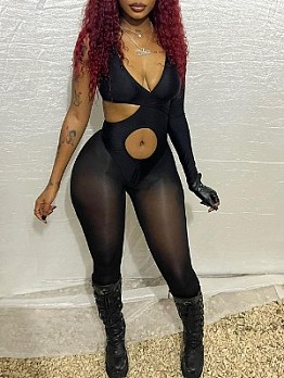  Sexy Single Sleeve Hollowed Out Women's Jumpsuits