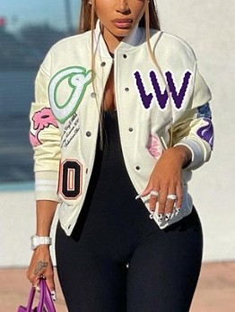 White Patchwork  Pattern  Trendy Women Baseball Jackets