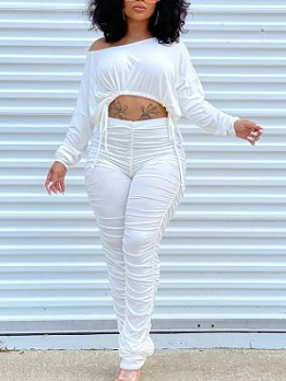  Casual Bandage Crop Top And Pleated Trouser Suit